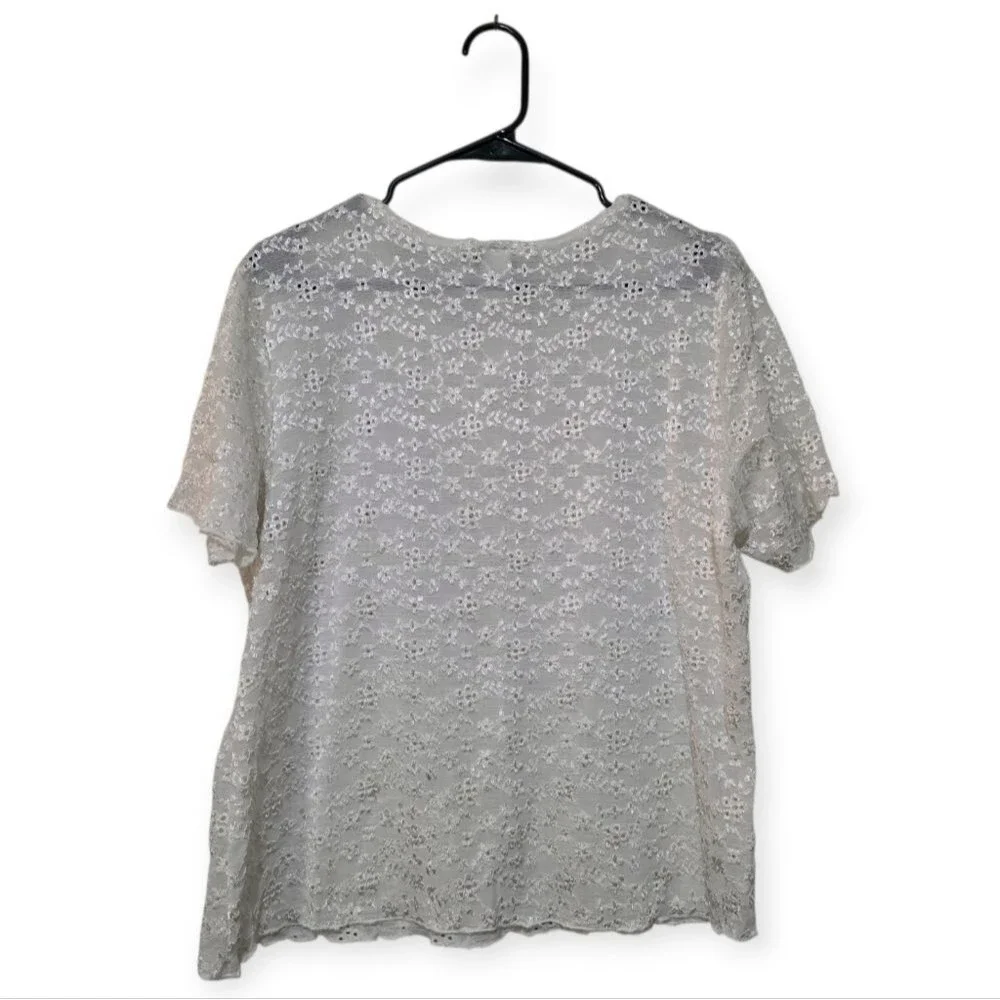 🦫 Orange U.S.A. White Vintage Eyelet Lace Semi-sheer Blouse Short Sleeve 2XL - Picture 5 of 5